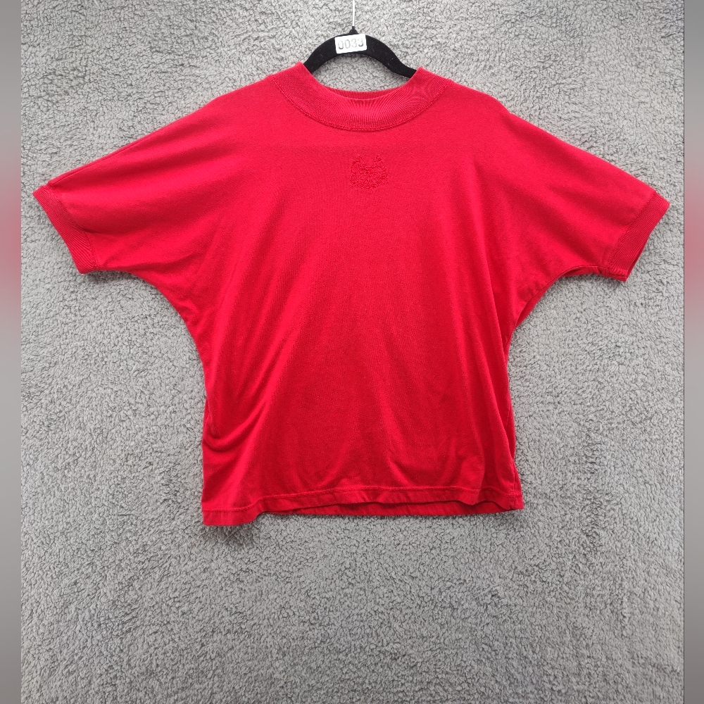 Vintage women's Lindsey Blake embroidered short sleeve large Red Shirt